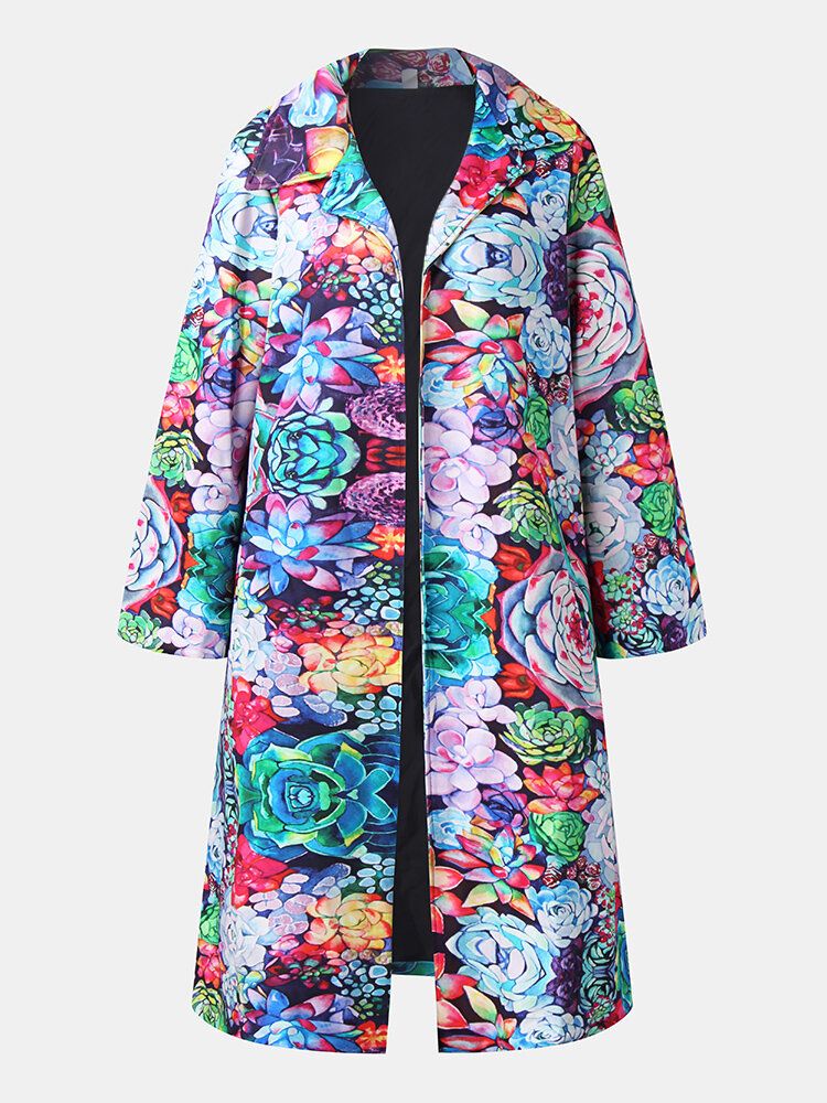 Dam Allover Blommigt Tryckt Långärmad Casual Lapel Coat