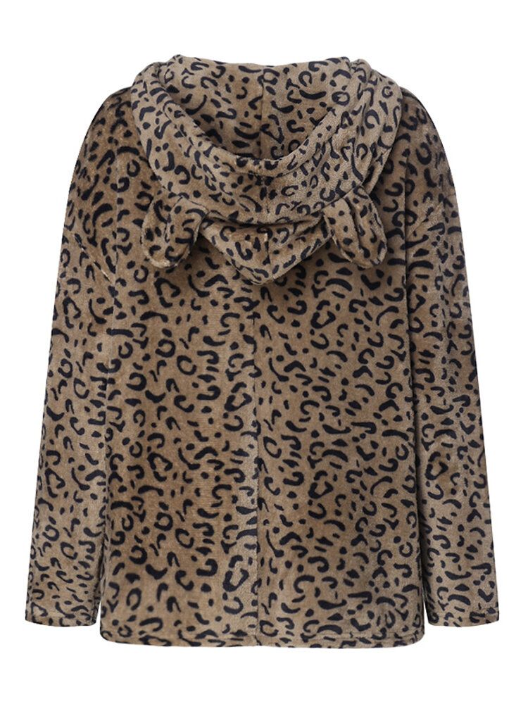 Kvinnor Casual Zip Up Leopard Print Huvkappor