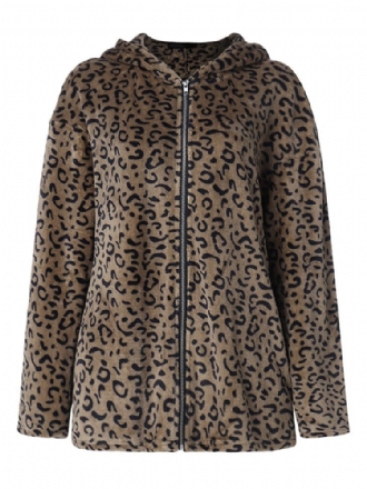 Kvinnor Casual Zip Up Leopard Print Huvkappor