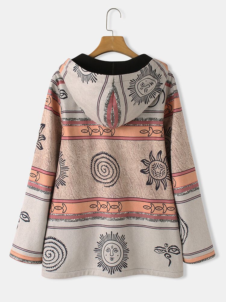 Kvinnor Celestial Print Zip Up Etnisk Stil Huvkappor Med Ficka