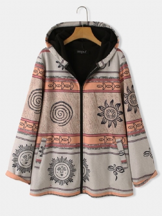 Kvinnor Celestial Print Zip Up Etnisk Stil Huvkappor Med Ficka