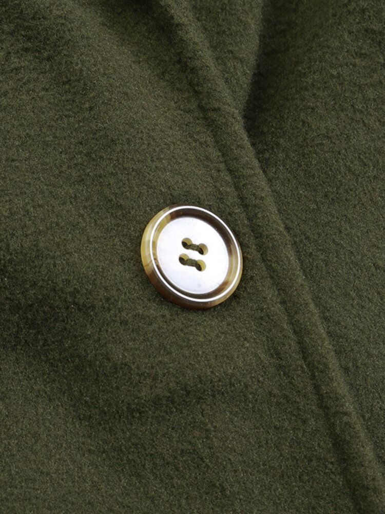 Kvinnor Pure Color Lapel Långärmad Longline Button Casual Snygg Kappa