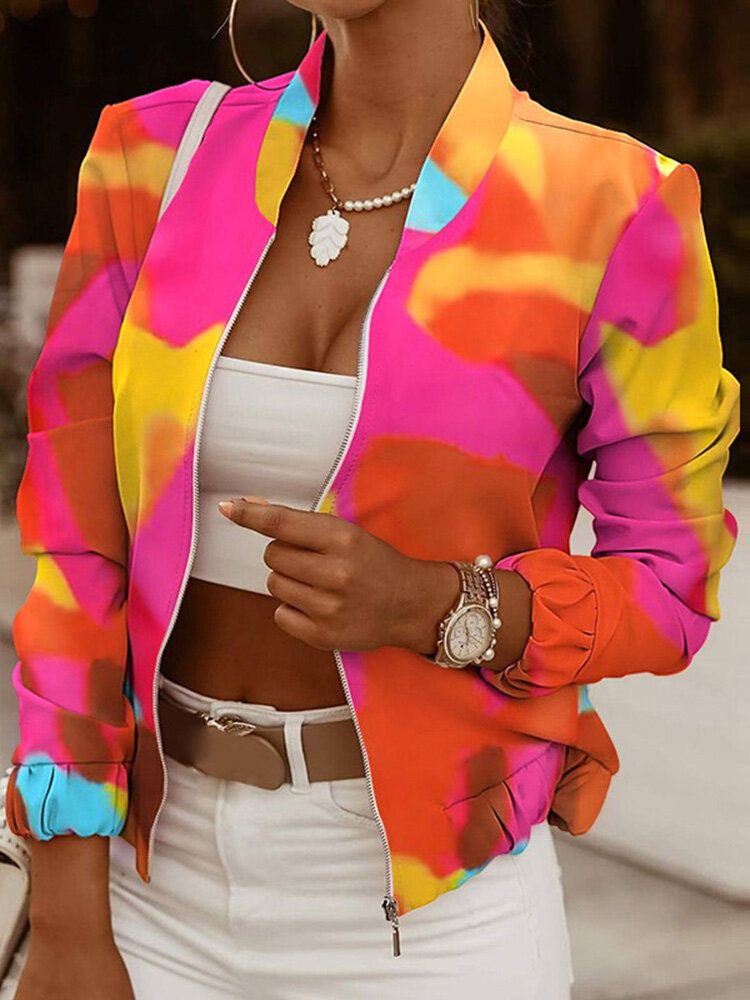 Tribal Pattern Tie Dye Zip Long Sleeve Jacket