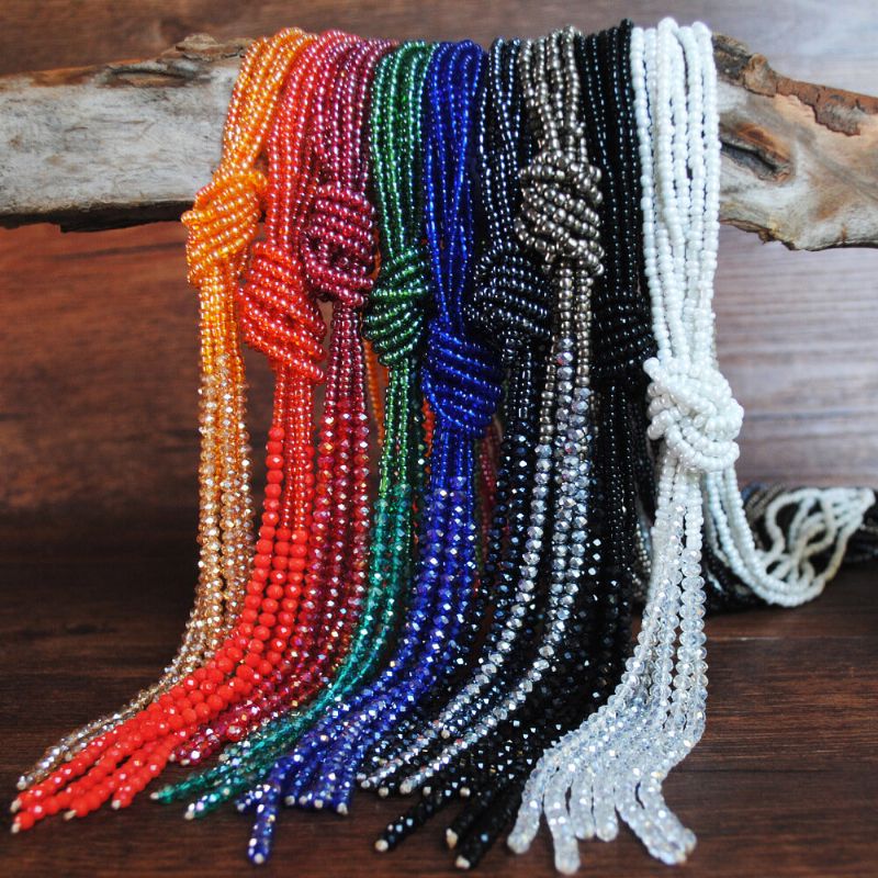 Bohemian Colorful Beaded Multi-layer Halsband Transparent Tofs Crystal Sweater Chain