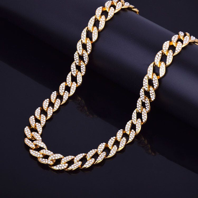 Hiphop Överdriven Diamantlegering Dominerande Stor Guldkedja Halsband