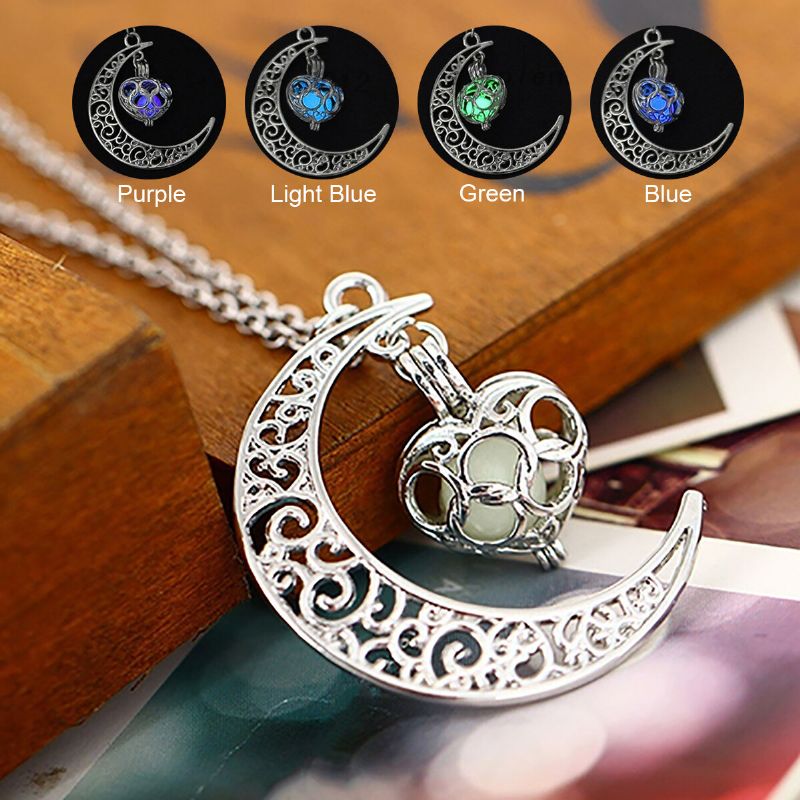 Mode Hjärtformad Hollow Luminous Pendant Halsband