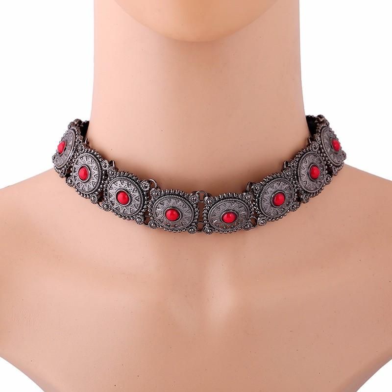 Vintage Snidad Blomma Turkos Choker Halsband