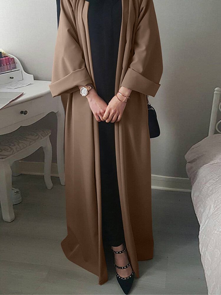 Dam Vintage Enfärgad Lös Casual Cardigan Abaya Kaftan Långärmad Robe