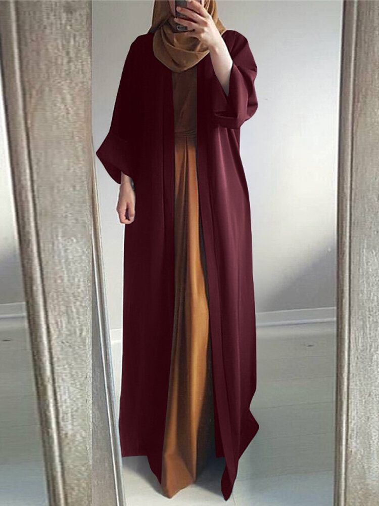 Dam Vintage Enfärgad Lös Casual Cardigan Abaya Kaftan Långärmad Robe