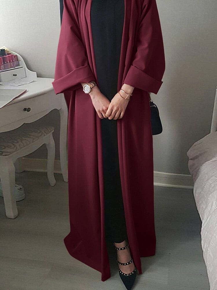 Dam Vintage Enfärgad Lös Casual Cardigan Abaya Kaftan Långärmad Robe