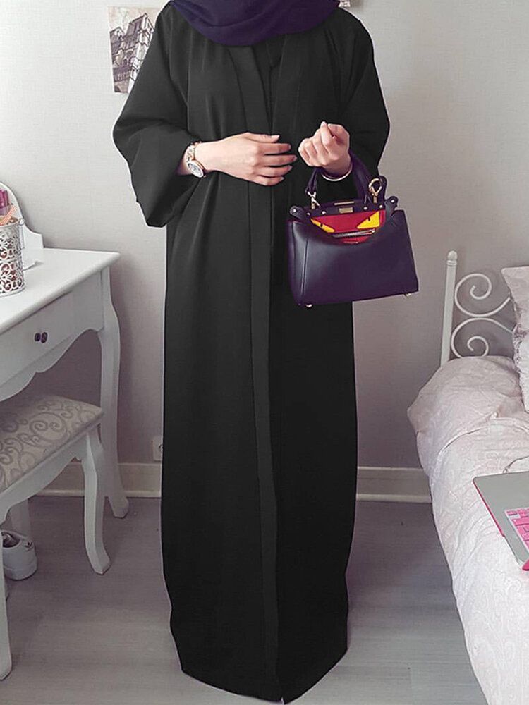 Dam Vintage Enfärgad Lös Casual Cardigan Abaya Kaftan Långärmad Robe