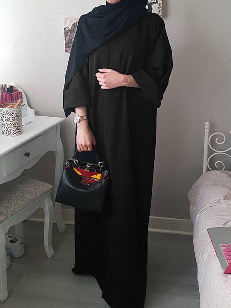 Dam Vintage Enfärgad Lös Casual Cardigan Abaya Kaftan Långärmad Robe