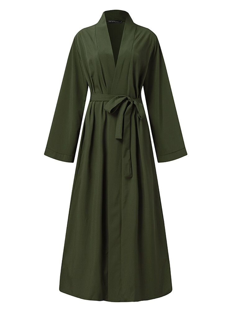 Dam Vintage Enfärgad Lös Casual Cardigan Abaya Kaftan Långärmad Robe