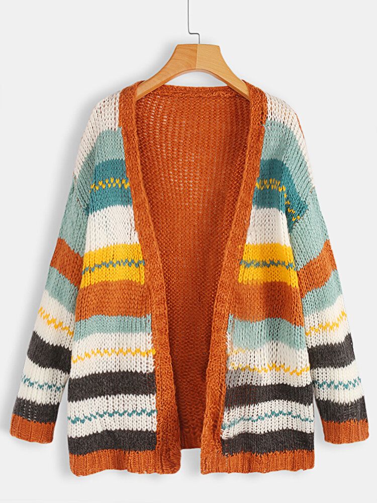 Damer Casual Randiga Color-block Sweater Cardigans