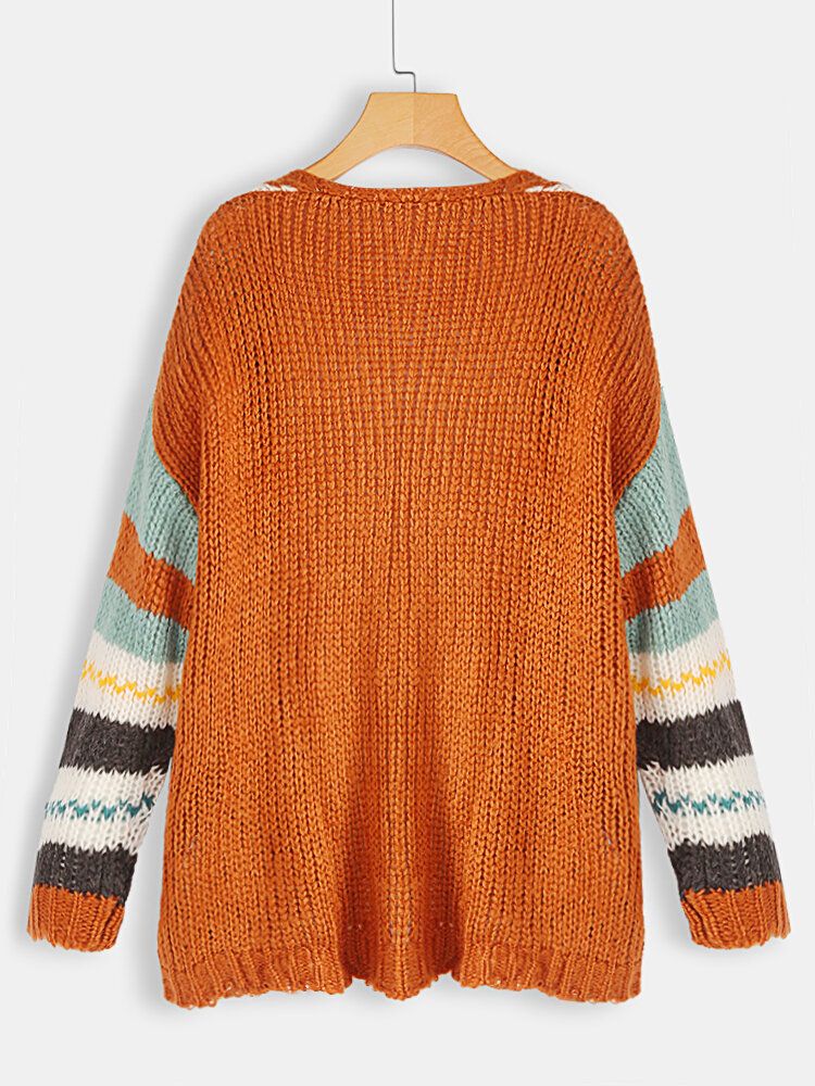 Damer Casual Randiga Color-block Sweater Cardigans