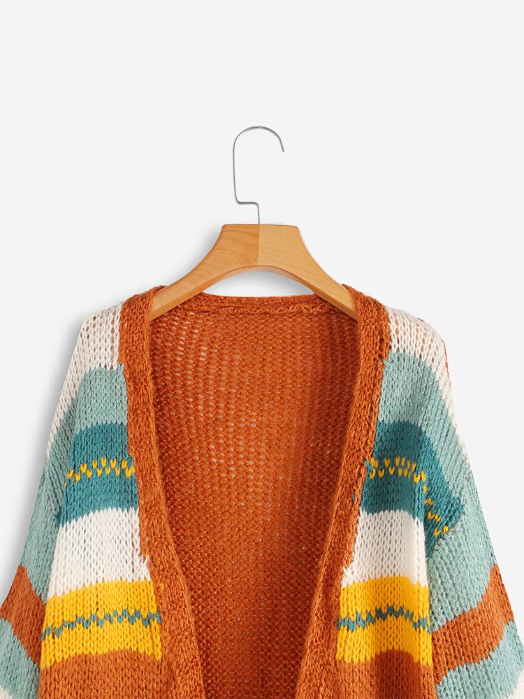 Damer Casual Randiga Color-block Sweater Cardigans