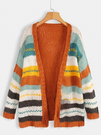 Damer Casual Randiga Color-block Sweater Cardigans