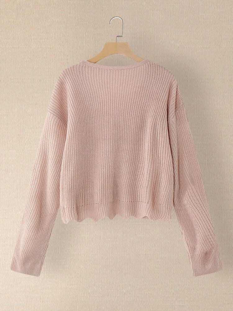 Damer Solid Enkel Mild Rosa Oregelbunden Fåll Daily Wear Stickad Cardigan