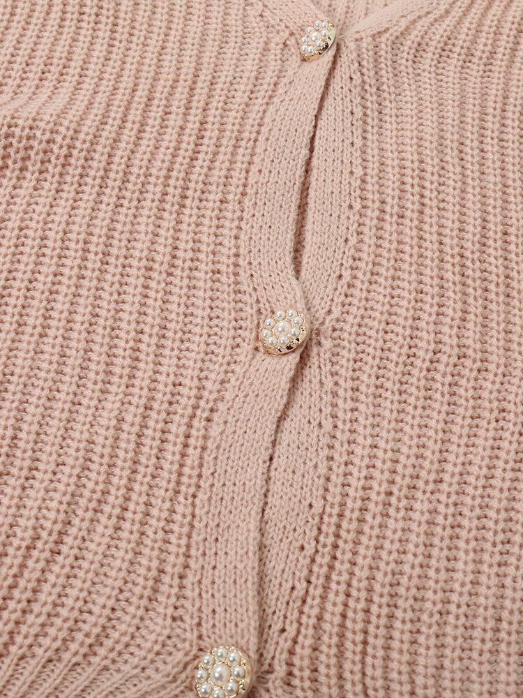 Damer Solid Enkel Mild Rosa Oregelbunden Fåll Daily Wear Stickad Cardigan