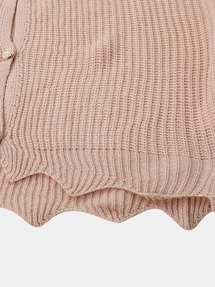 Damer Solid Enkel Mild Rosa Oregelbunden Fåll Daily Wear Stickad Cardigan