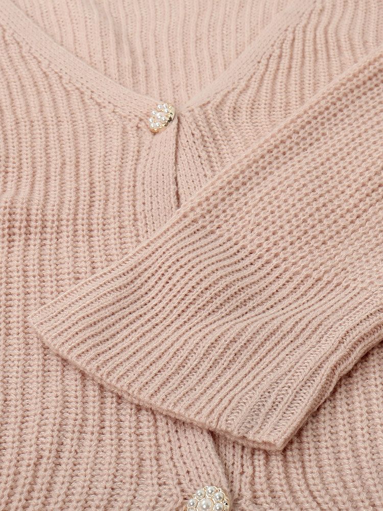 Damer Solid Enkel Mild Rosa Oregelbunden Fåll Daily Wear Stickad Cardigan