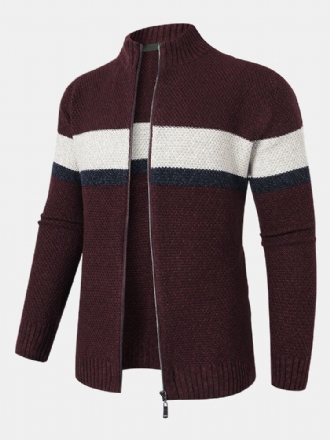 Herr Colour Block Randig Full Dragkedja Stativ Krage Cardigans