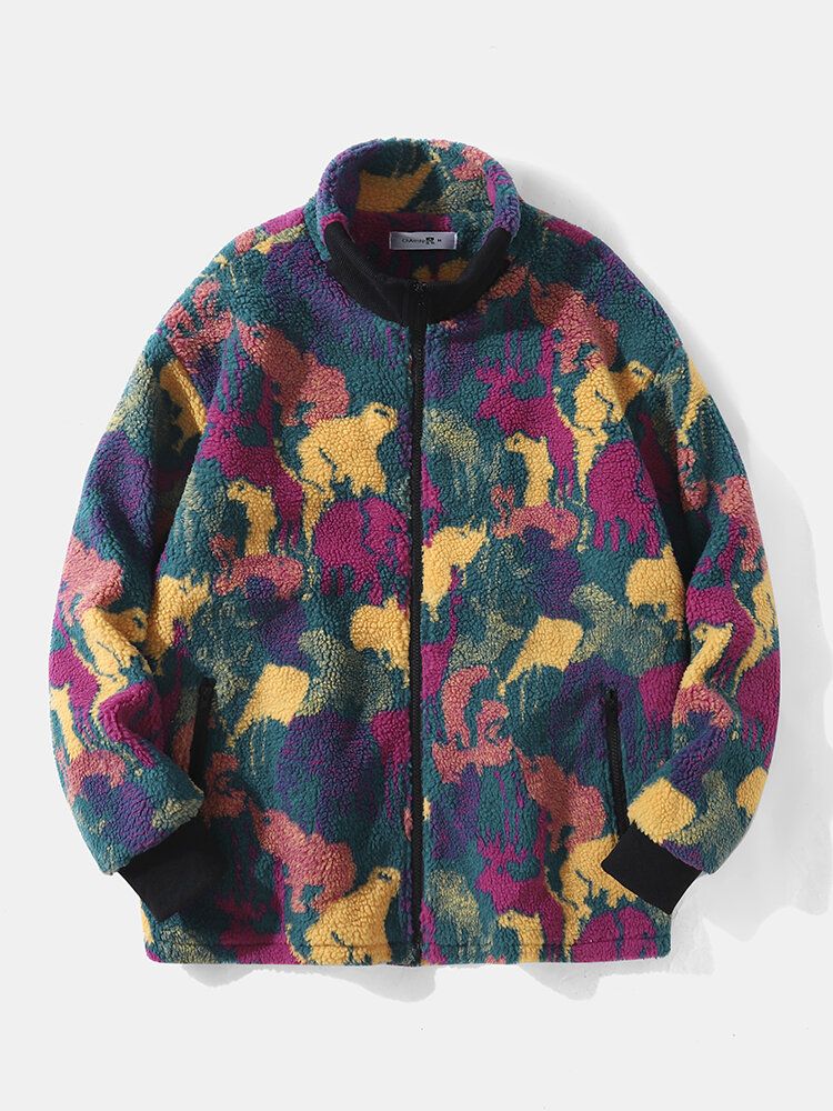 Herr Polar Fleece Tie Dye Stativ Kragefickor Dragkedja Cardigans Jacka Kappa