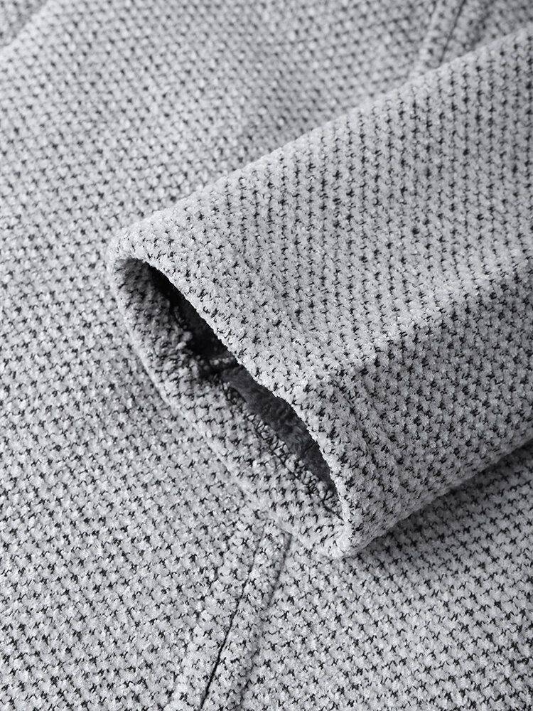 Herrstickade Pure Solid Pocket Plus Sammets Lång Huva Dragkedja Sweater Cardigans