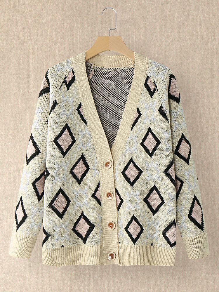 Kvinnor Argyle Mönster Geometrisk Stickad Casual Cardigan Med Animerad Knapp