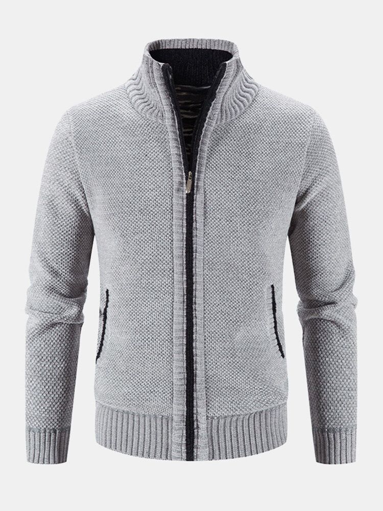 Män Stickade Plus Sammeter Elastiska Fållfickor Dragkedja Pure Solid Sweater Cardigans