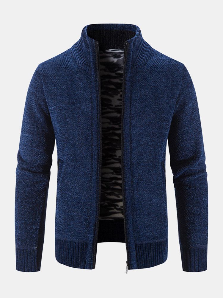 Män Stickade Plus Sammeter Elastiska Fållfickor Dragkedja Pure Solid Sweater Cardigans