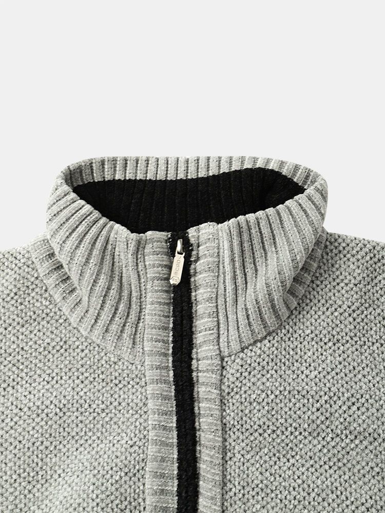 Män Stickade Plus Sammeter Elastiska Fållfickor Dragkedja Pure Solid Sweater Cardigans