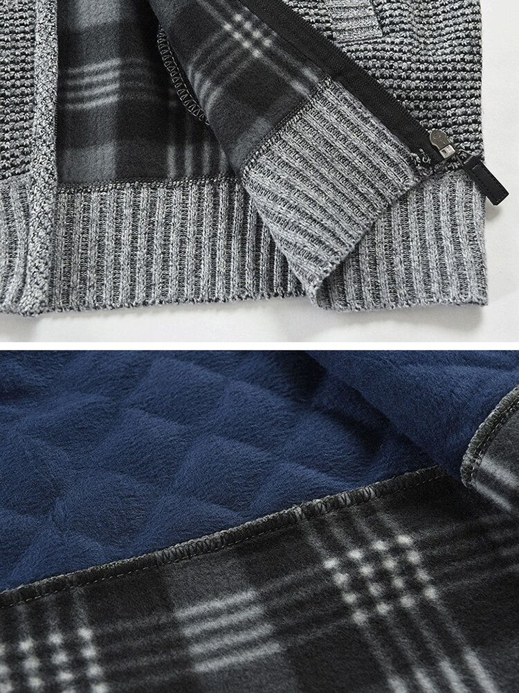 Patchwork För Män Med Dragkedja Framtill Krage Stickade Casual Cardigans Med Ficka