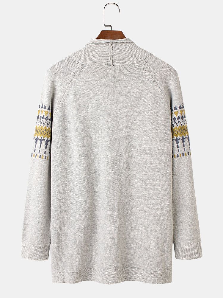 Vintage Mönsterstickad Knapp För Herrar Framtill Casual Cardigans Med Raglanärm