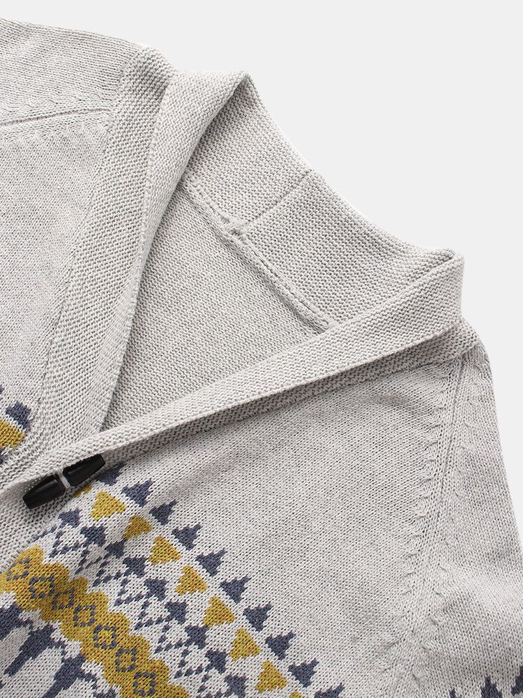 Vintage Mönsterstickad Knapp För Herrar Framtill Casual Cardigans Med Raglanärm