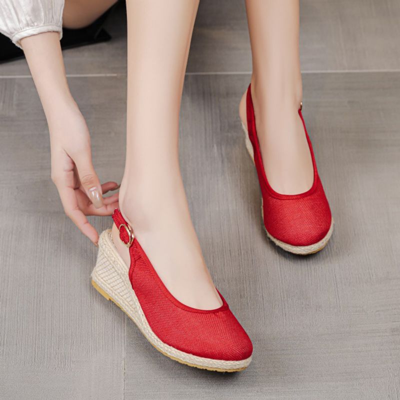 Dam Casual Linne Tyg Espadrilles Wedges Skor