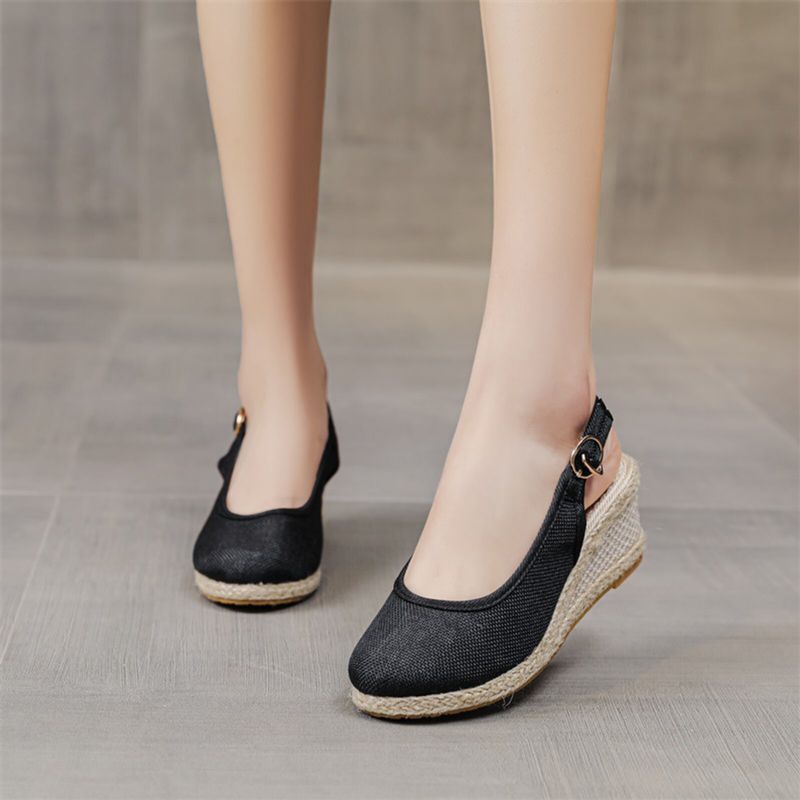 Dam Casual Linne Tyg Espadrilles Wedges Skor