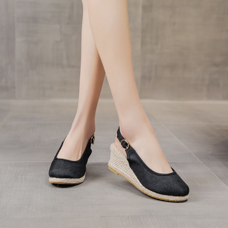 Dam Casual Linne Tyg Espadrilles Wedges Skor