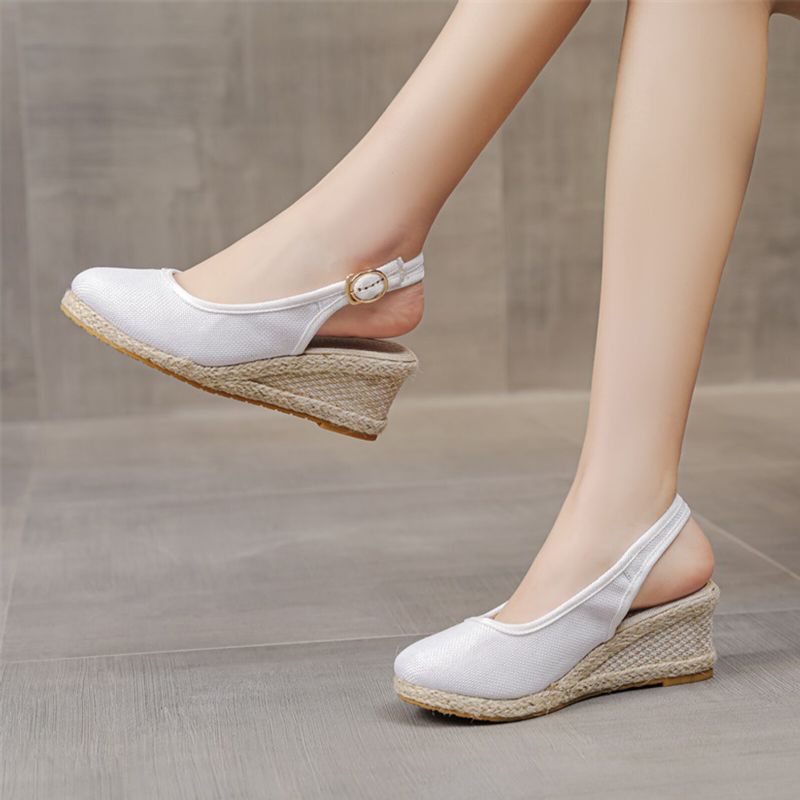 Dam Casual Linne Tyg Espadrilles Wedges Skor