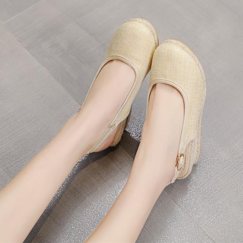 Dam Casual Linne Tyg Espadrilles Wedges Skor