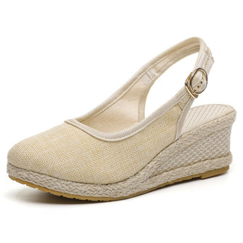 Dam Casual Linne Tyg Espadrilles Wedges Skor