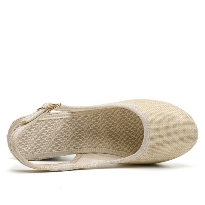 Dam Casual Linne Tyg Espadrilles Wedges Skor