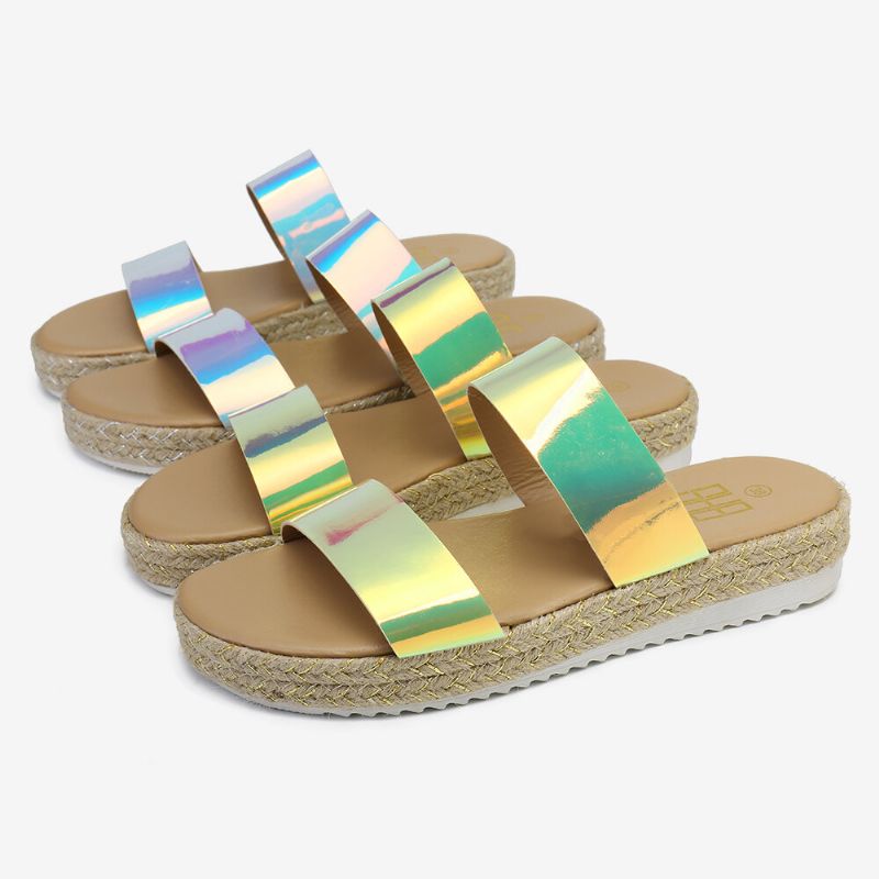 Dam Dubbel Gradient Färgrem Bekväm Halkfri Espadrillesandaler