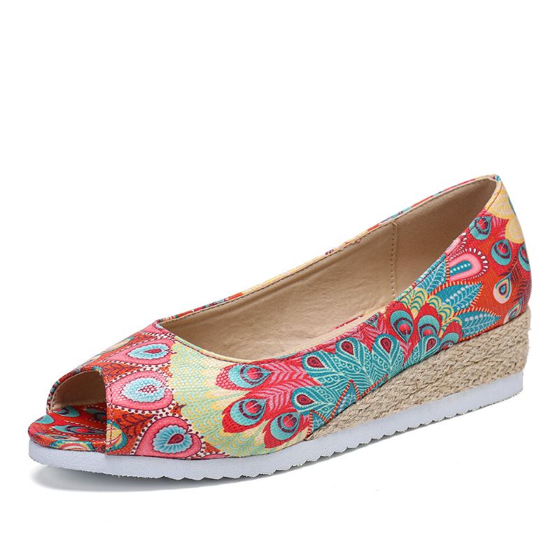 Dam Espadrille Comfy Wedge Peep Toe Slip On Platforms