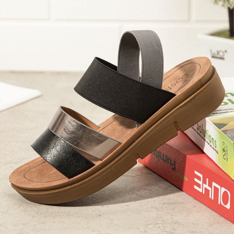 Kvinnor Colorblock Cross Elastisk Strap Platform Sandaler