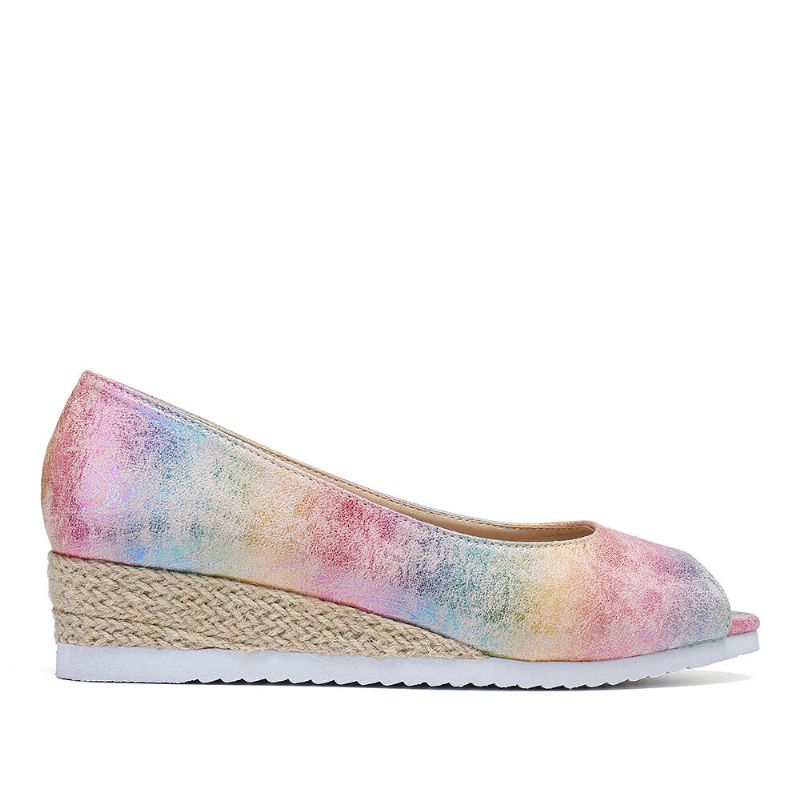 Kvinnor Färgglad Espadrille Comfy Wedge Peep Toe Platforms