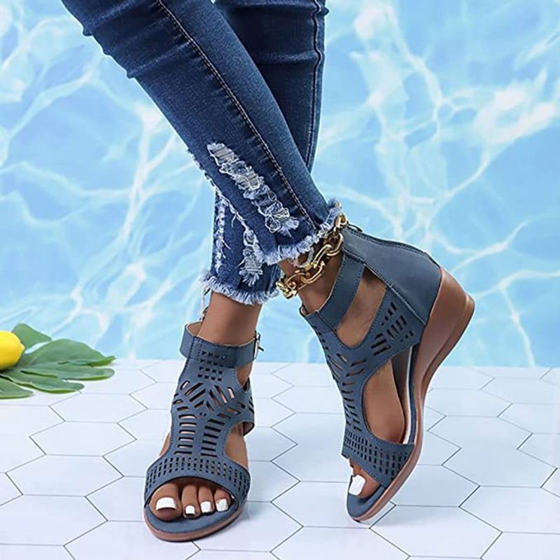 Plus Size Damer Casual Andas Hollow Summer Vacation Wedges Sandaler