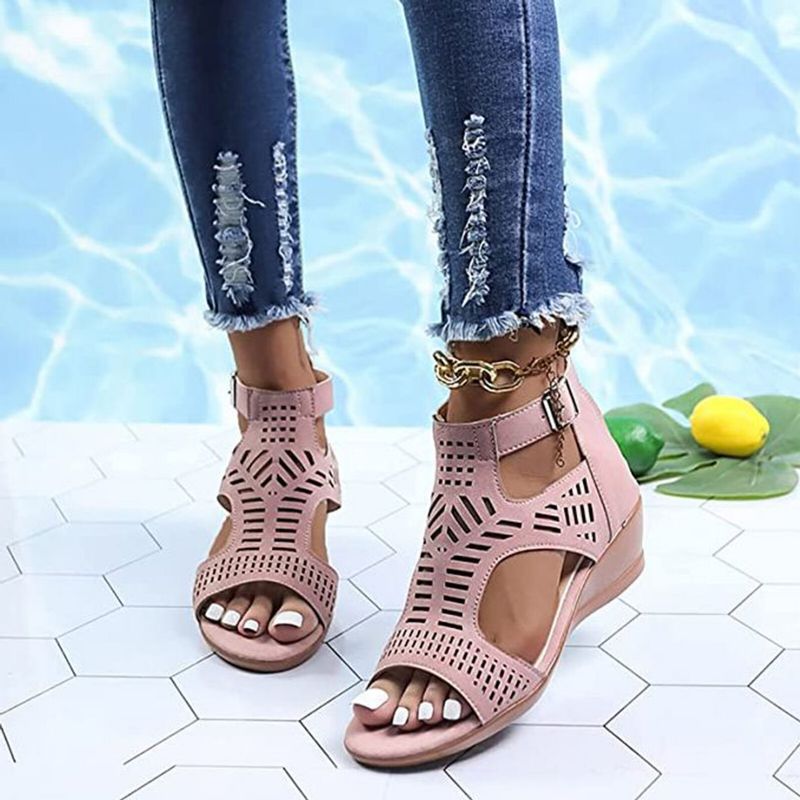 Plus Size Damer Casual Andas Hollow Summer Vacation Wedges Sandaler