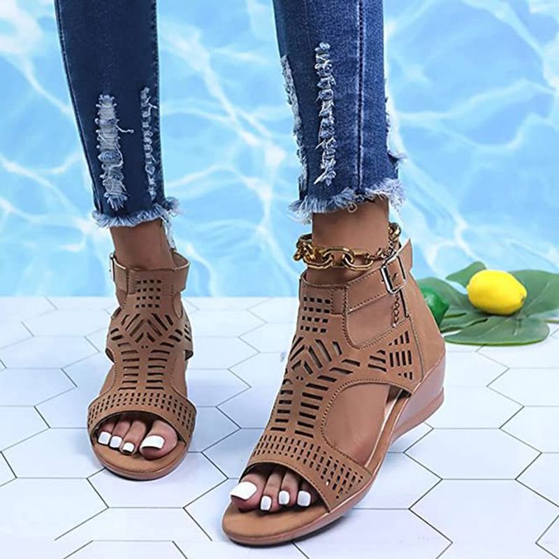 Plus Size Damer Casual Andas Hollow Summer Vacation Wedges Sandaler