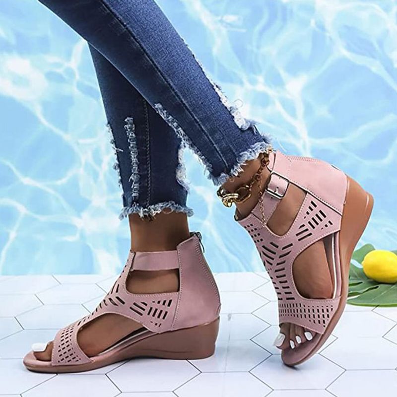 Plus Size Damer Casual Andas Hollow Summer Vacation Wedges Sandaler